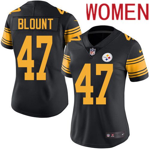 Women Pittsburgh Steelers 47 Mel Blount Nike Black Vapor Limited Rush NFL Jersey